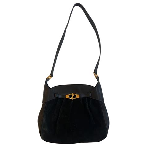 gucci black suede vintage hobo bag with silver hardware